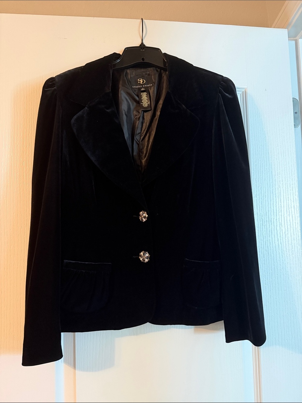 Sandra Darren Black Velvet Blazer with Decorative Buttons